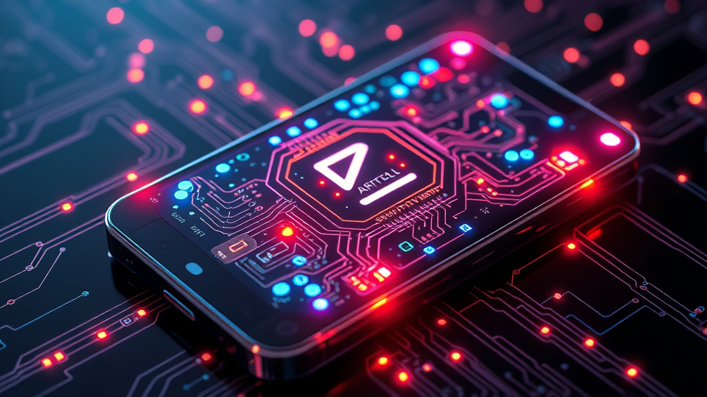 A futuristic smartphone with glowing AI circuits, representing artificial intelligence in mobile phones, realistic, high-quality smartphone news