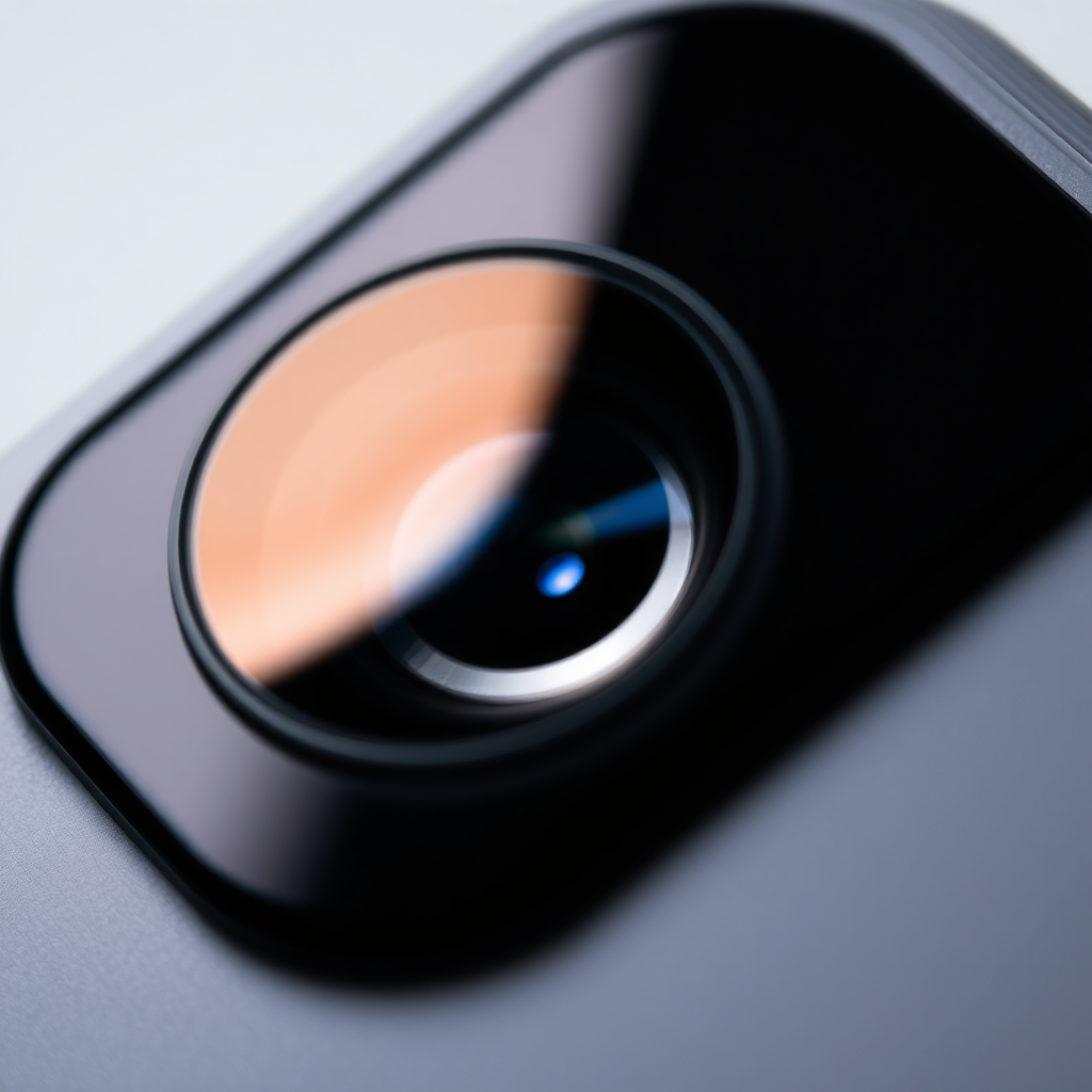 یک لنز دوربین گوشی هوشمند با بازتاب‌های نور، تأکید بر تجهیزات عکاسی موبایلی با کیفیت بالا smartphone reviews