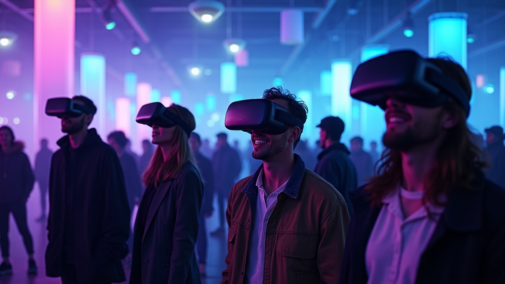 Un grupo de amigos ríen mientras disfrutan de una de las experiencias de realidad virtual en Barcelona centro de Virtua.