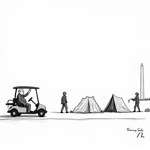 Trump Orders Homeless to Leave Washington DC single-panel cartoon