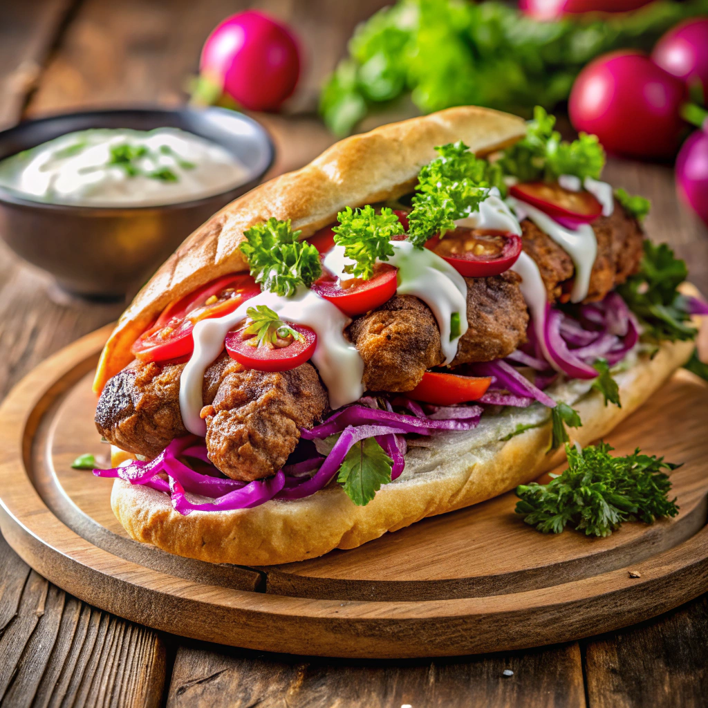 Delicious Kebab on Traditional Bakery Bread Delicious Kebab on Traditional Bakery Bread