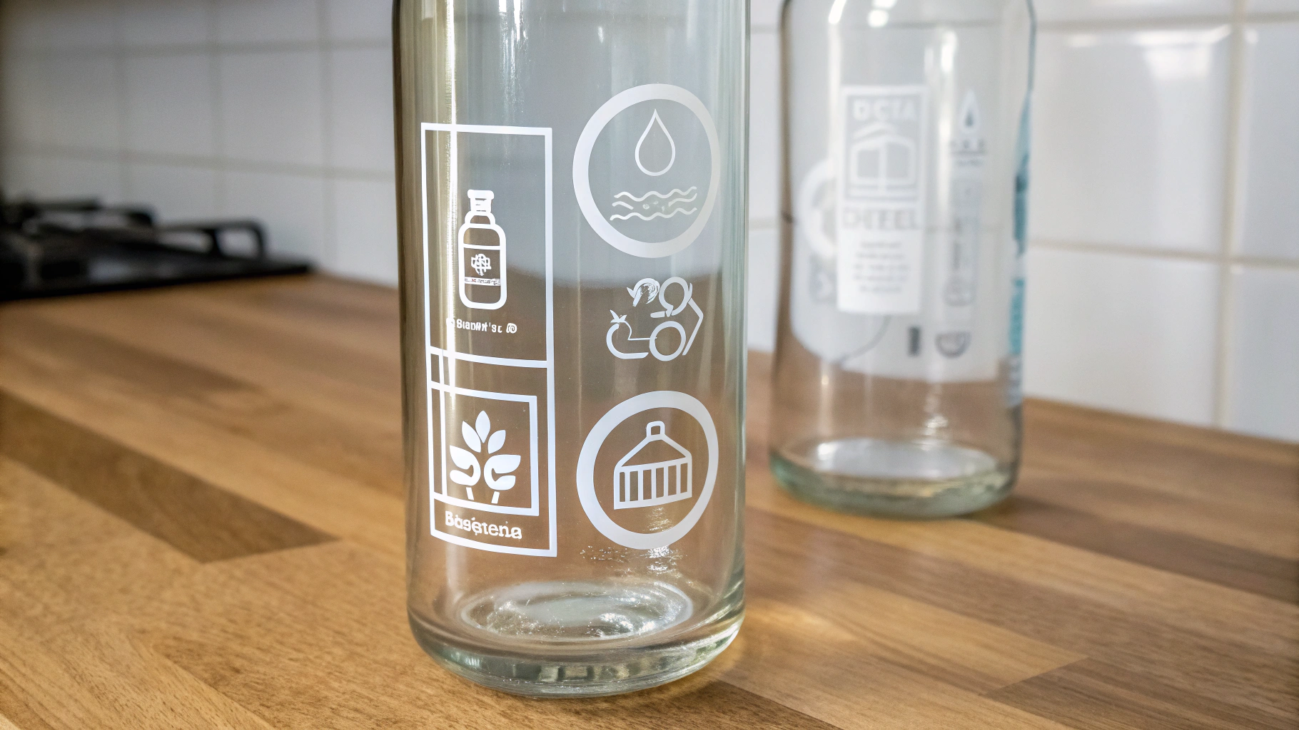 Sticker nhựa trong suốt trên chai thủy tinh