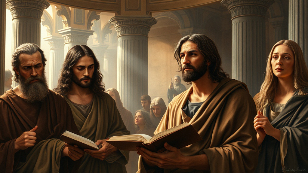 고요하고 깊은 종교적 장면, 성경의 지혜와 안내를 반영한 그림