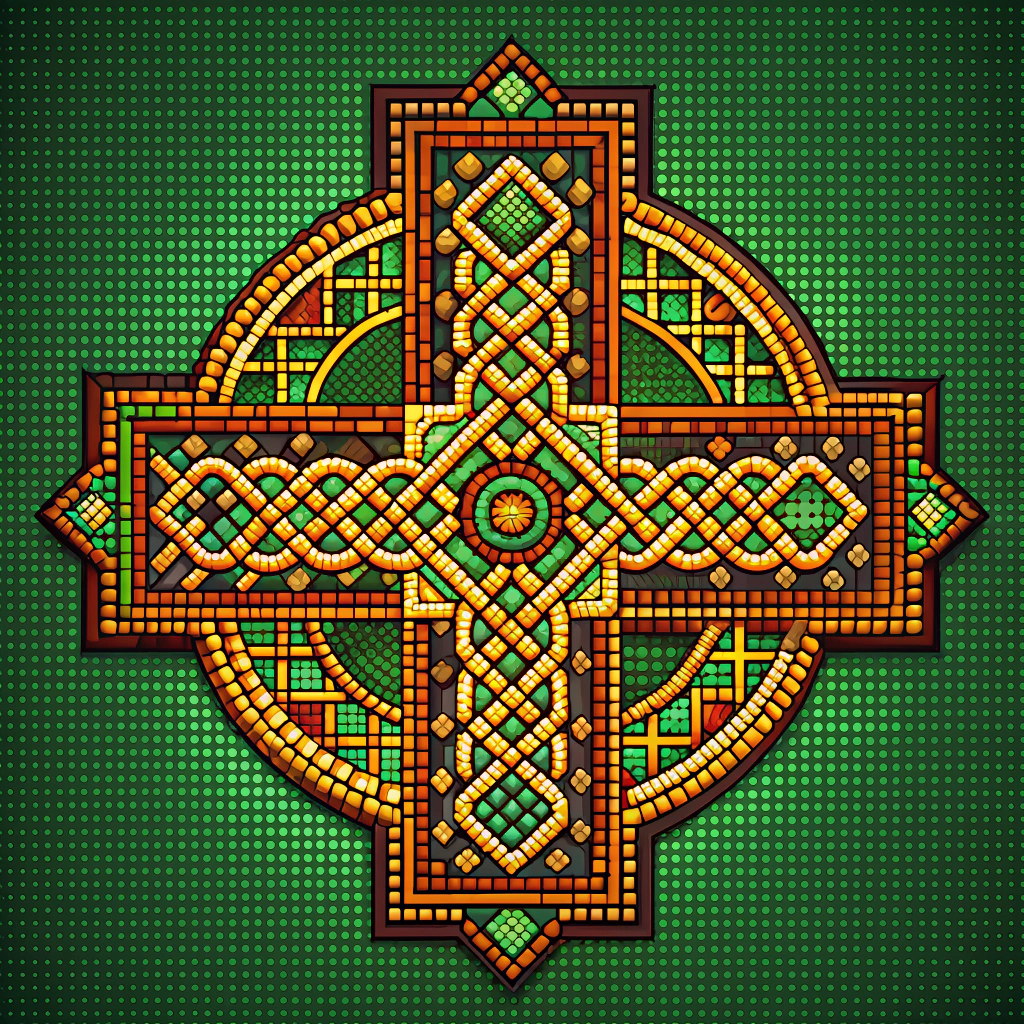 Vibrant Retro Pixel Art Celtic Cross
