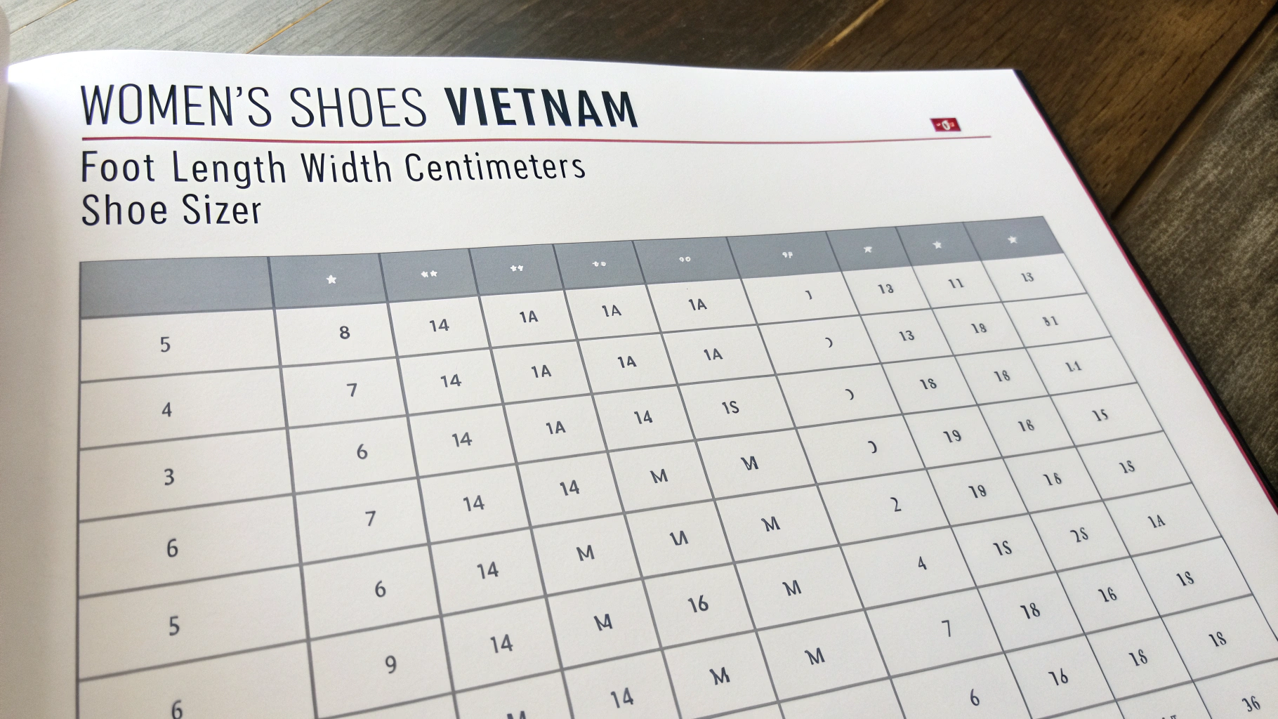 Bảng size giày nữ Việt Nam