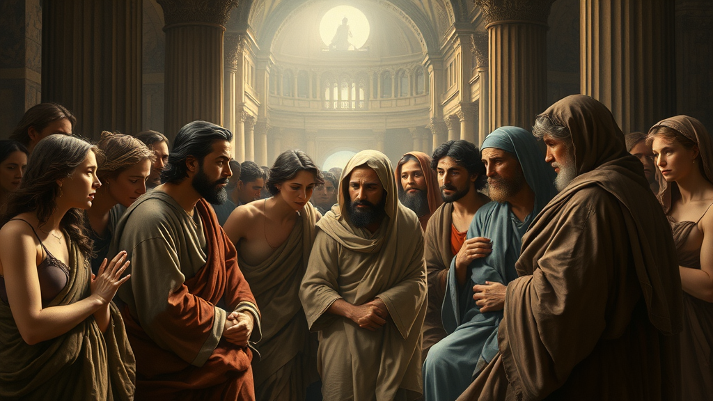 갈등과 용서를 비추는 은유적 종교적 장면