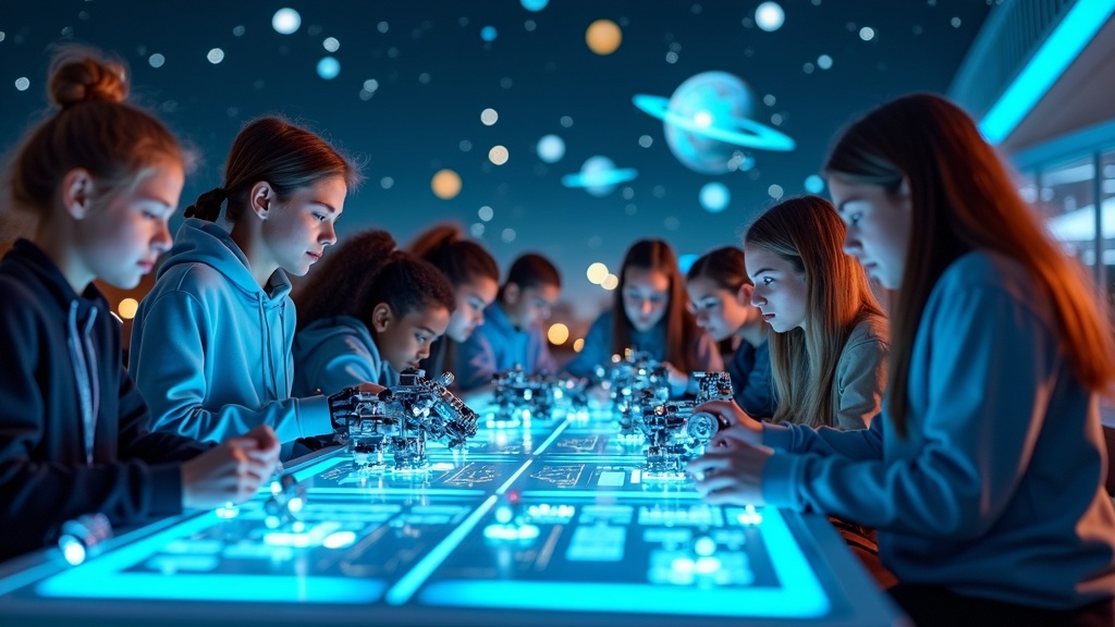 Estudiantes colaborando en un kit de robótica educativa, preparándose para la Competencia Robótica NASA Valle San Fernando.
