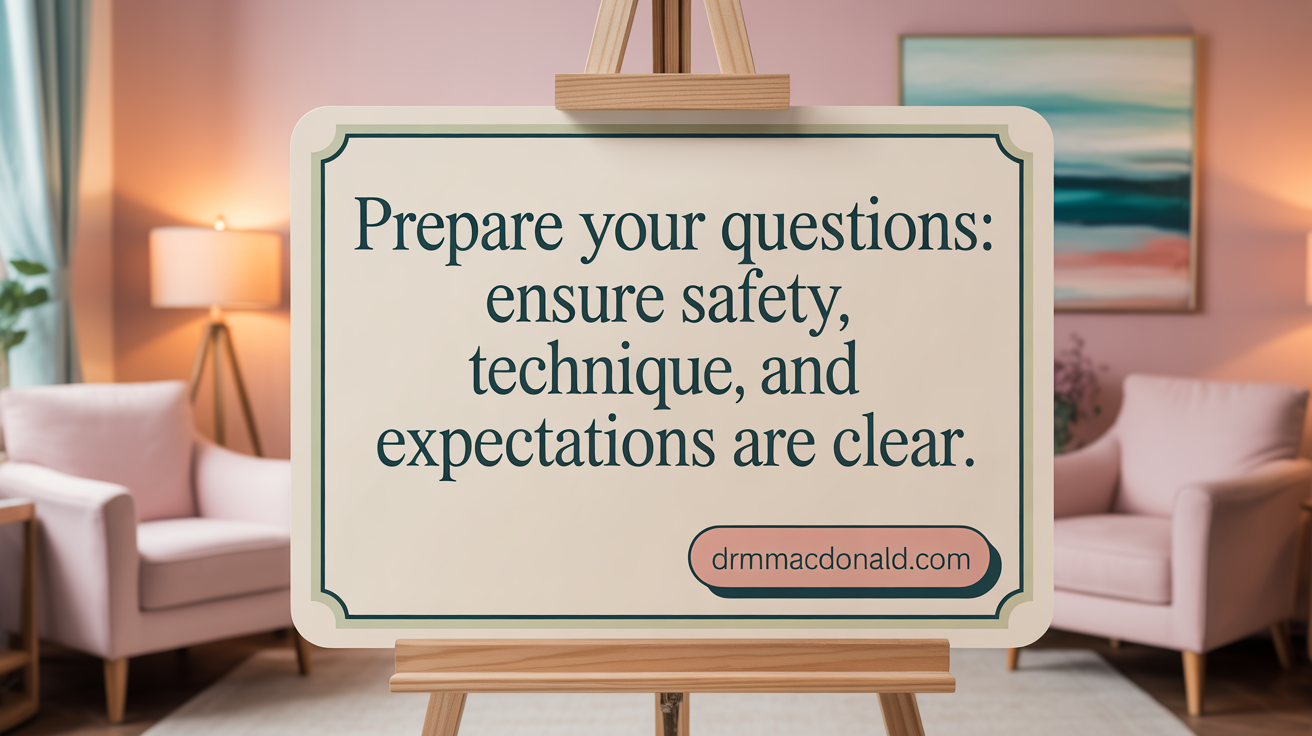 Prepare your questions: Ensure safety, technique, and expectations are clear.