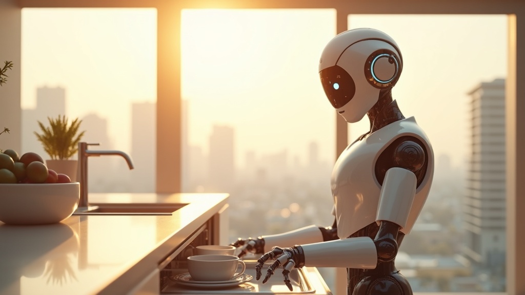 El robot humanoide Figure F.02 realizando una tarea doméstica con precisión en un entorno de cocina.