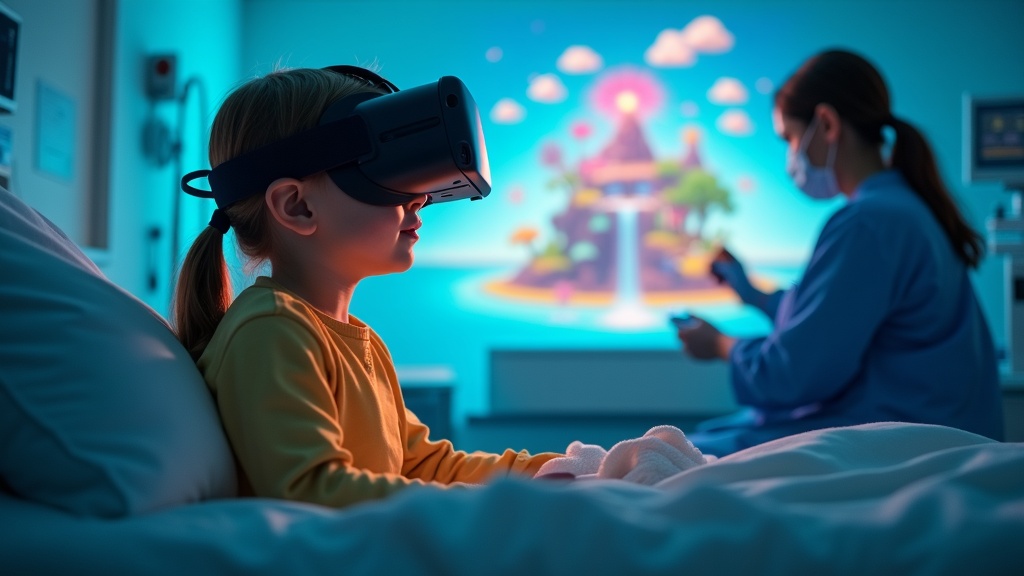 Un niño utiliza las gafas de Realidad Virtual en la unidad de pediatría de Vithas para reducir la ansiedad.