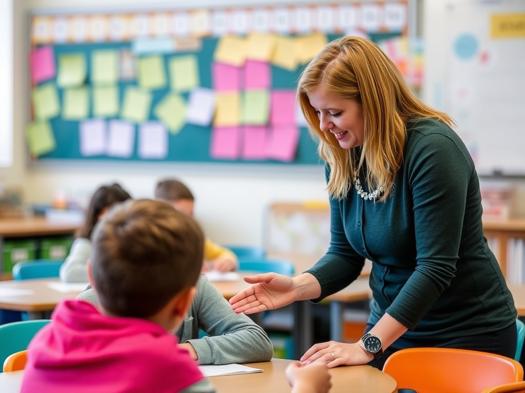 Teaching assistant supporting students in a Bristol classroom with personalized learning activities