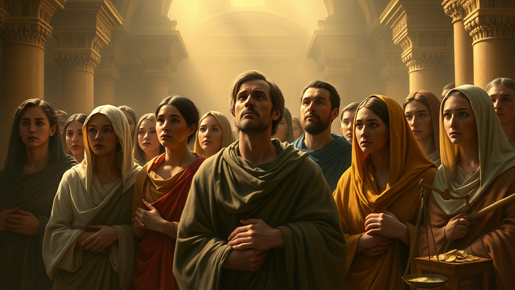 금값 상승과 영적 안정을 비유적으로 표현한 종교적 장면