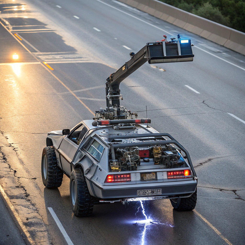 A realistic looking vehicle which uses a magnet suspended in front of itself from an arm attached to the back of the vehicle to drive it forward
