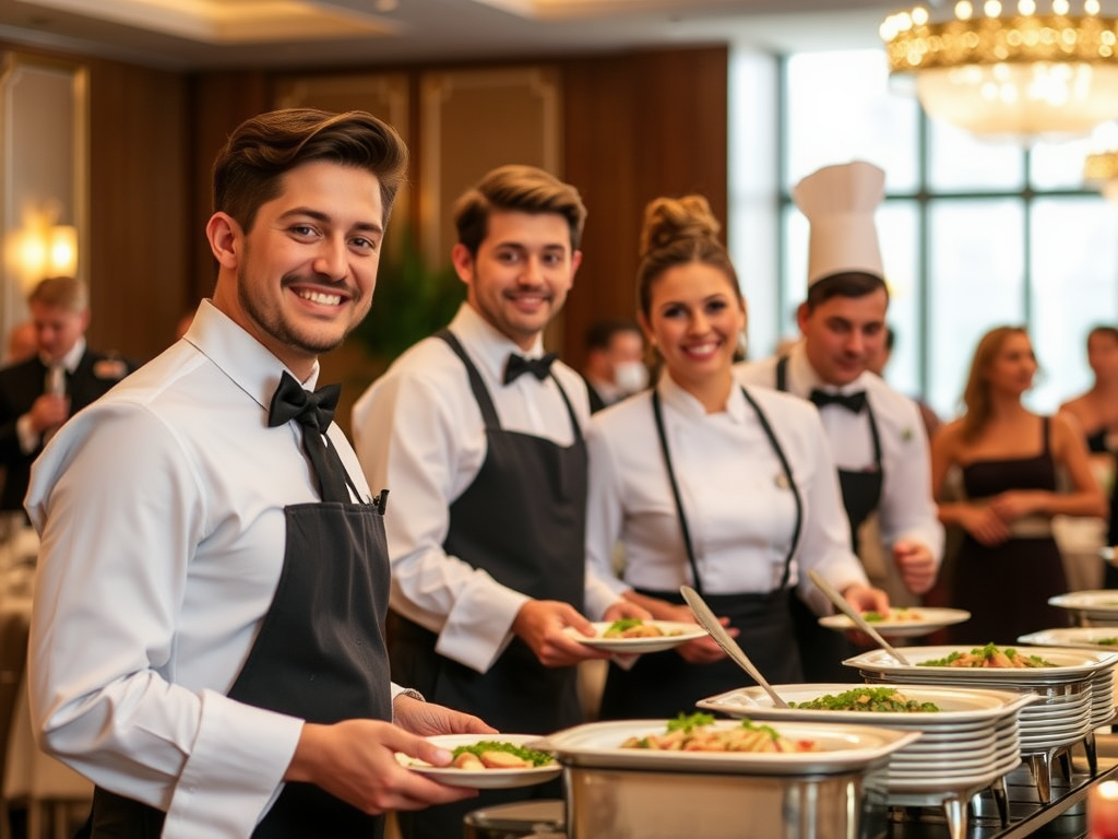 Catering Staff Serving at Stylish Event