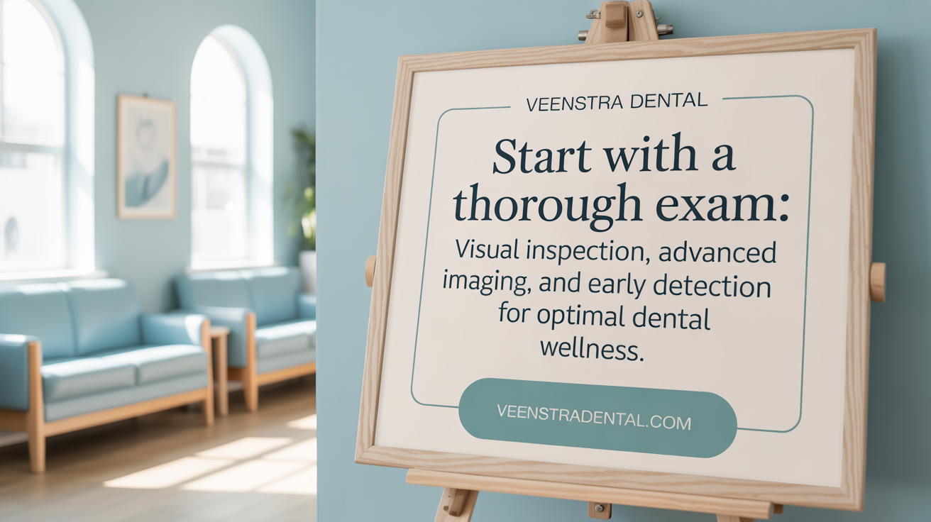 Start with a thorough exam: visual inspection, advanced imaging, and early detection for optimal oral health.