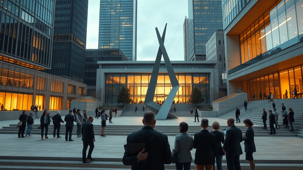 도시 광장과 시민들의 토론 풍경