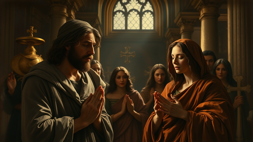 신앙 생활에서 도전을 극복하는 믿음의 의미를 표현한 그림