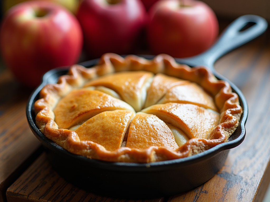 Caramelized apple pie in skillet