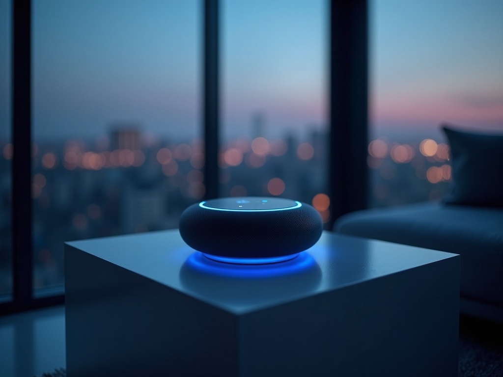 Una persona usando el Amazon Echo Pop en su escritorio, demostrando su tamaño compacto y diseño.