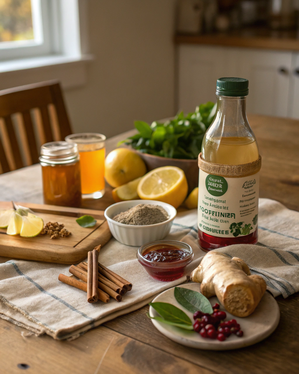 Brazilian Mounjaro Recipe with Apple Cider Vinegar ingredients laid out on clean white counter