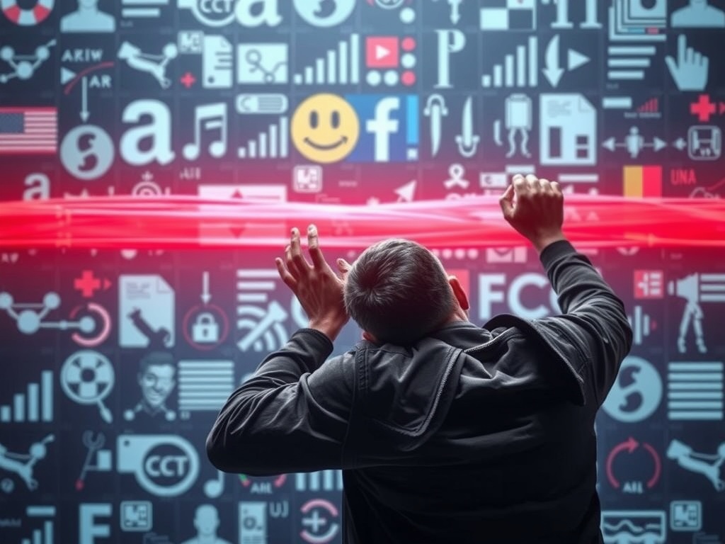 فردی که خلاقانه از موانع دیجیتال عبور می‌کند، نمادی از راهکارهای هوشمندانه برای محدودیت انتخاب محتوا.