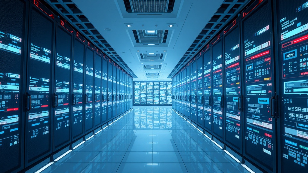 یک مرکز داده آینده‌نگر با پروژه‌های هولوگرافیک، نمادی از زیرساخت‌های دیجیتال پیشرفته چین و توسعه هوش مصنوعی.