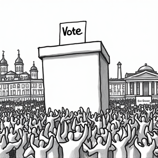 Tens of Thousands Protest in Belgrade for Early Elections single-panel cartoon