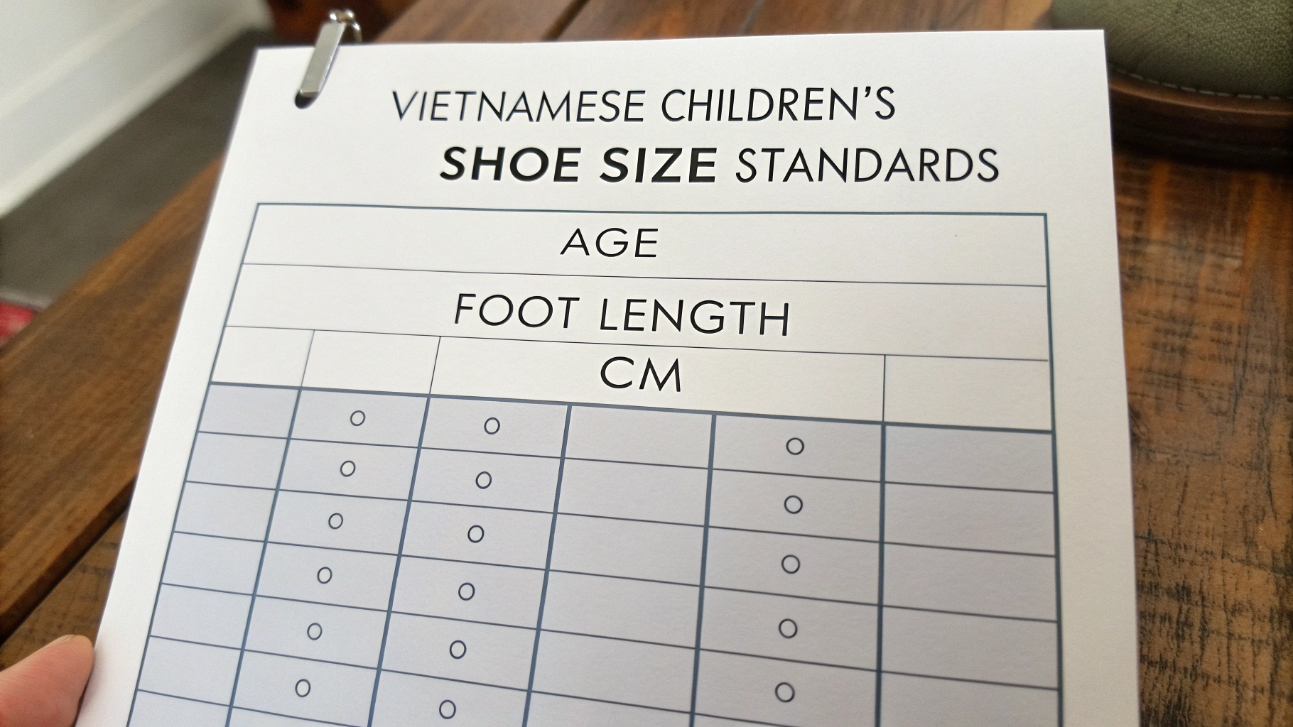 Bảng size giày trẻ em Việt Nam