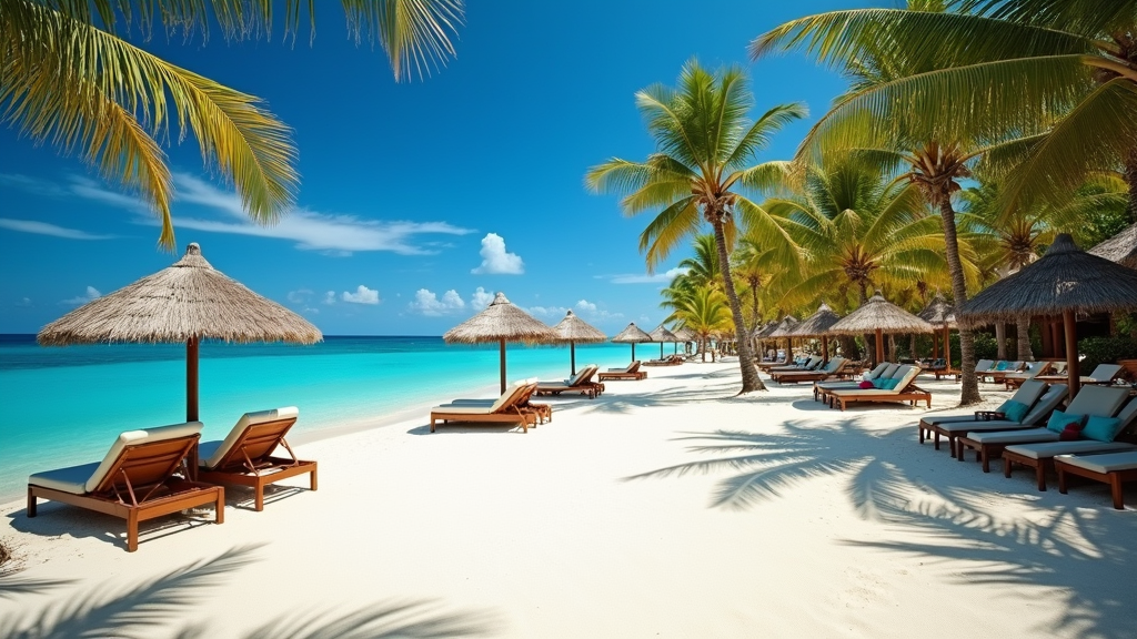Tropical beachfront with palm trees and turquoise water
