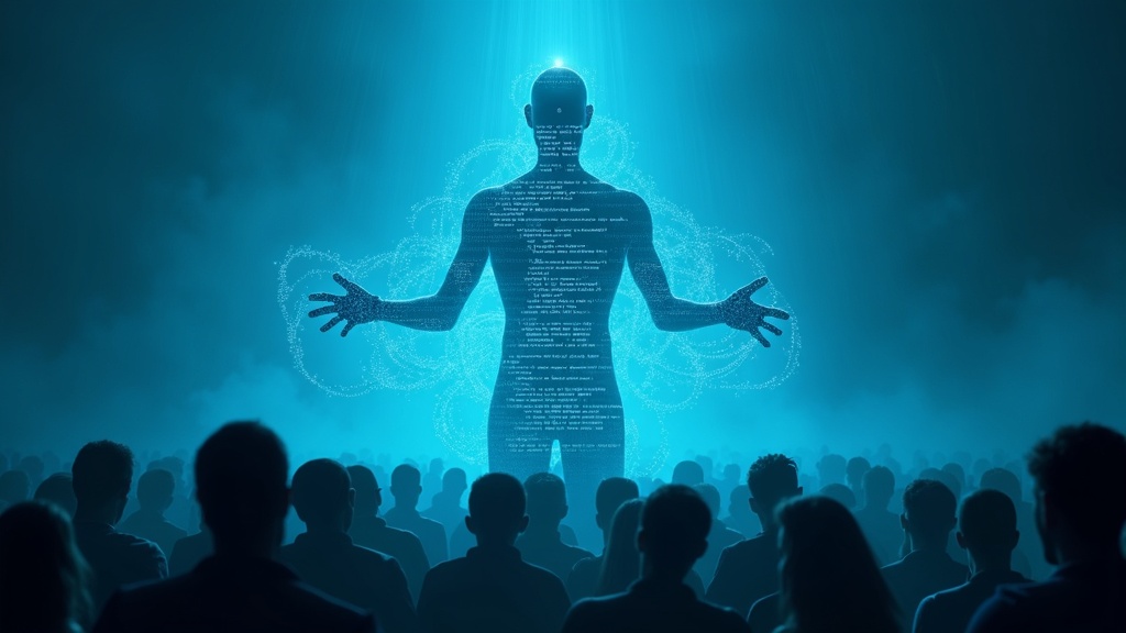 Ilustración de la manipulación emocional IA de la que advierte Geoffrey Hinton, mostrando una interacción entre un humano y una inteligencia artificial.