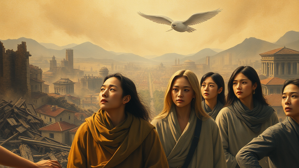 한국 전쟁 이후 희망과 재건을 상징하는 예술적 장면