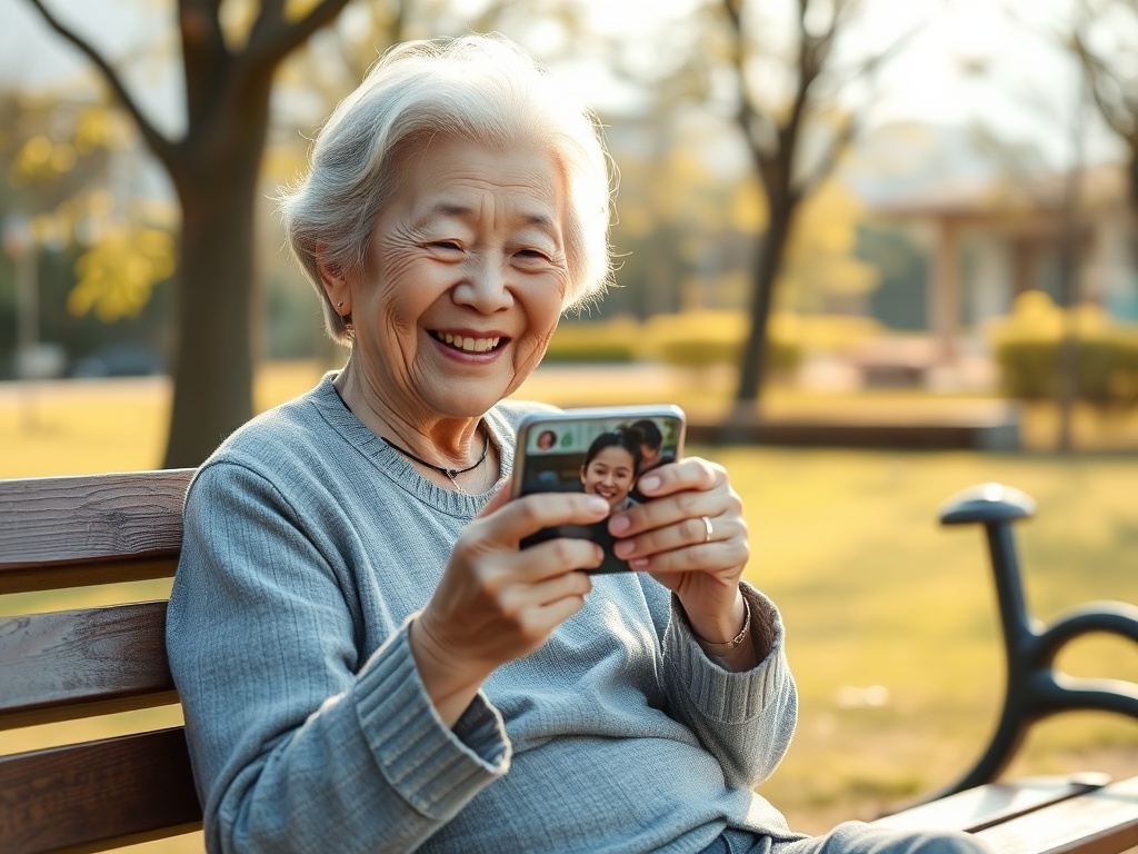 어르신이 알뜰폰을 사용하는 모습