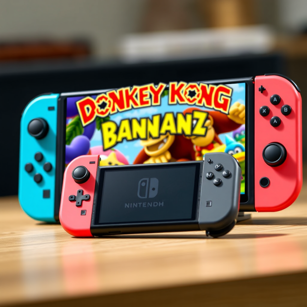 کنسول Nintendo Switch 2 با بازی Donkey Kong Bananza و کنترلر Joy-Con 2 نینتندو دایرکت