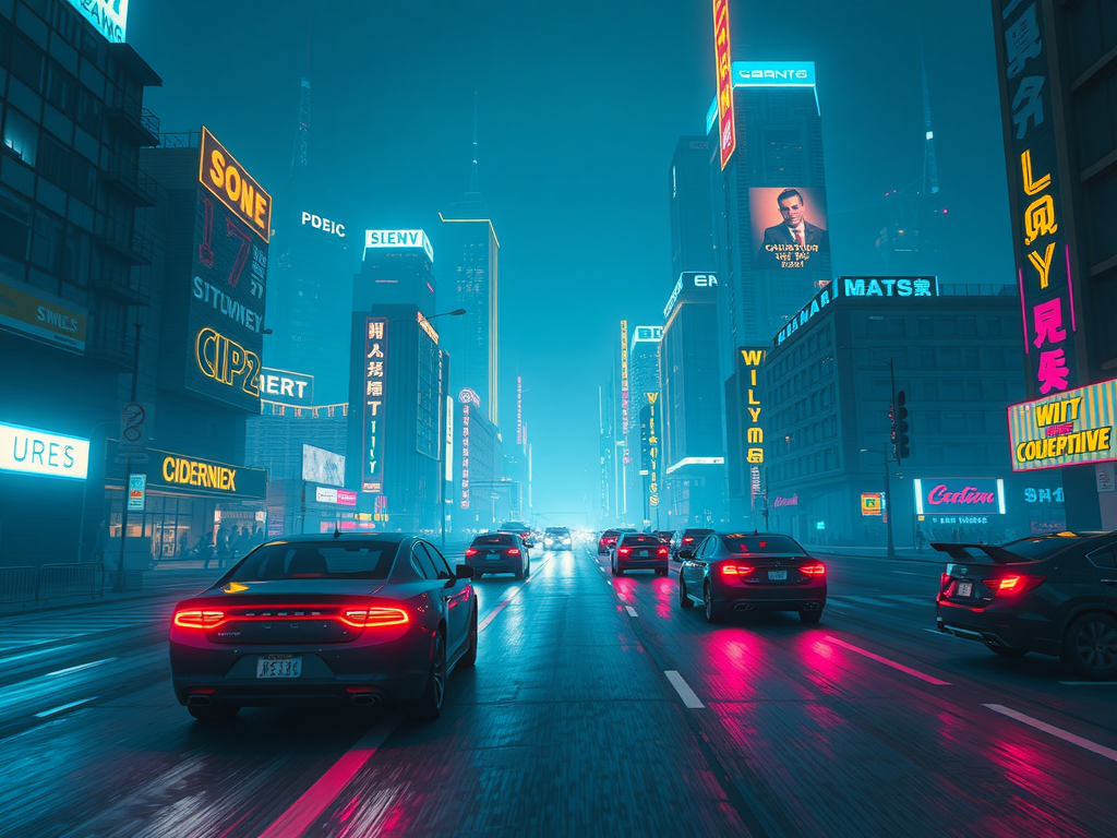 تصویری واقع‌گرایانه از نایت سیتی در سایبرپانک ۲۰۷۷ با وسایل نقلیه جدید و قابلیت اتودرایو، نشان‌دهنده پویایی شهری و پیشرفت‌های آپدیت بازی.