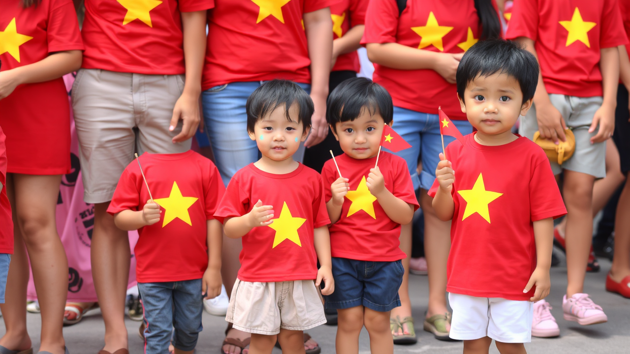 Trẻ em và gia đình diện áo cờ đỏ sao vàng tham dự diễu binh | Xem diễu binh nên mặc gì? Hướng dẫn chọn trang phục phù hợp, đẹp và trang trọng cho ngày Quốc khánh 2/9 và các lễ lớn