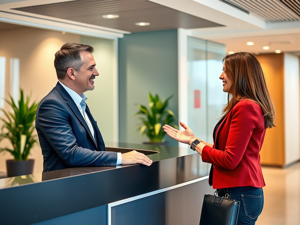 A smiling medical receptionist in a modern clinic, sourced by a top receptionist recruitment agency.