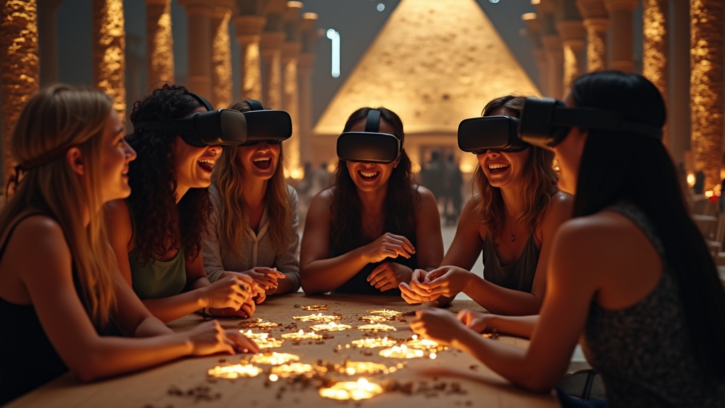 Equipo colaborando en un escape room de realidad virtual en Barcelona para resolver un puzle