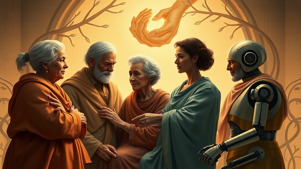 고령자와 돌봄 로봇의 상호작용을 그린 따뜻한 장면