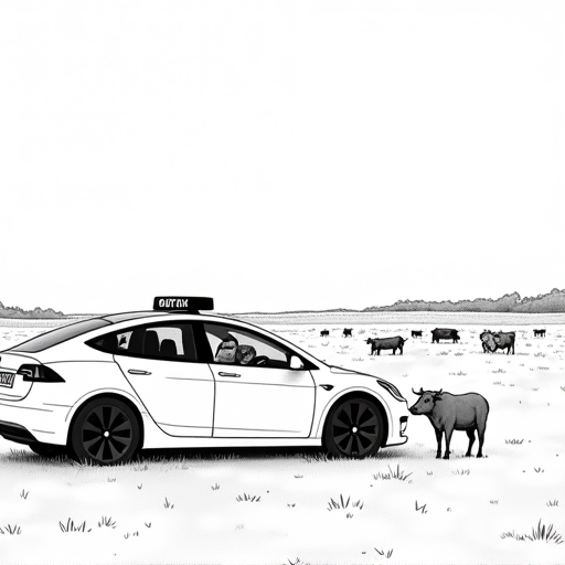 Tesla's Robotaxi Service Launches in Austin, Texas single-panel cartoon