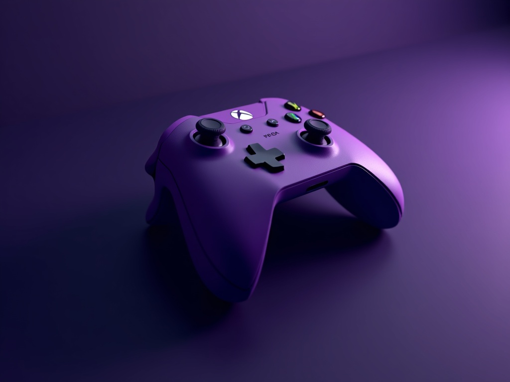 Gamer utilizando el mando Xbox Astral Purple en un setup de juego moderno