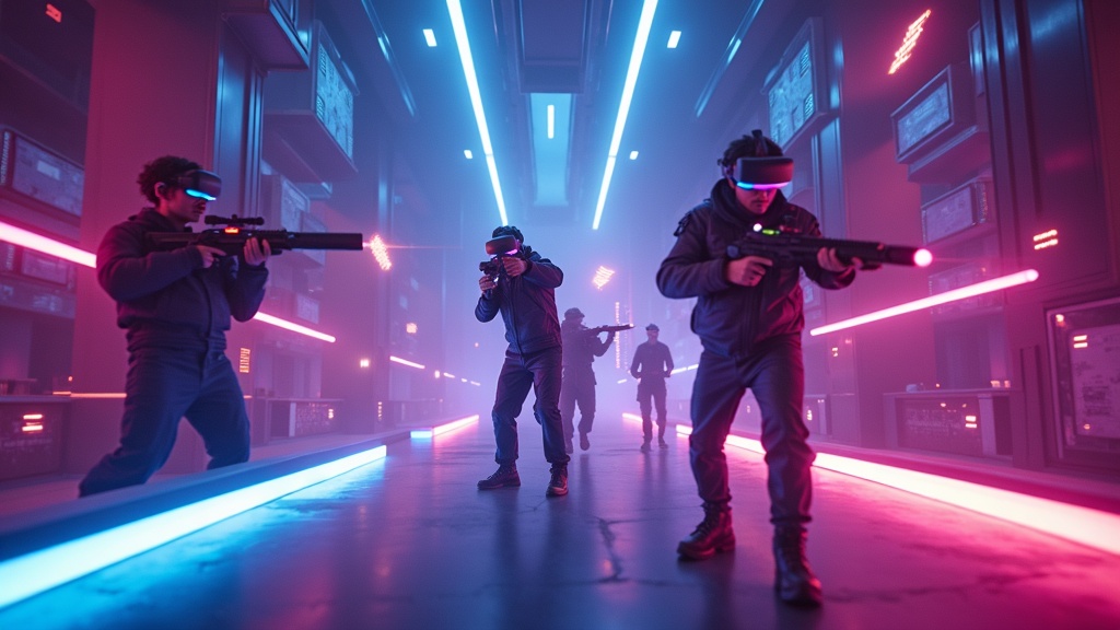 Arena de combate futurista en la experiencia Laser Tag VR Virtua Barcelona