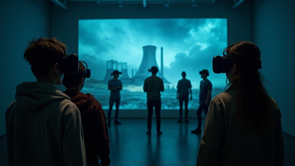 Equipo trabajando juntos para resolver un enigma dentro del Escape Room Chernobyl VR en Barcelona.