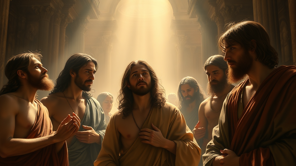 정의와 진실을 위한 믿음의 태도를 표현한 종교적 장면