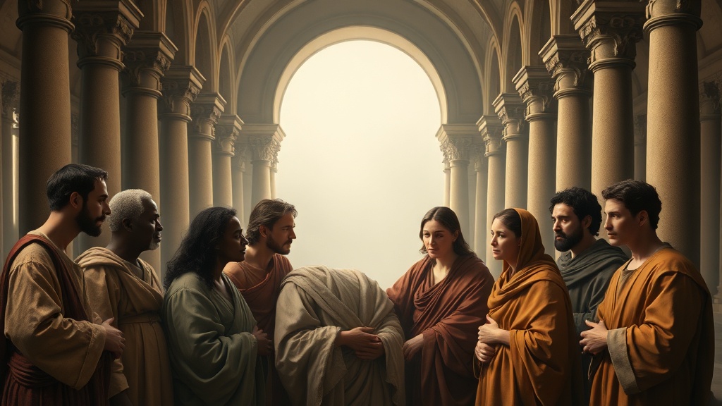 서로 용서하고 포옹하는 장면을 담은 평화의 그림