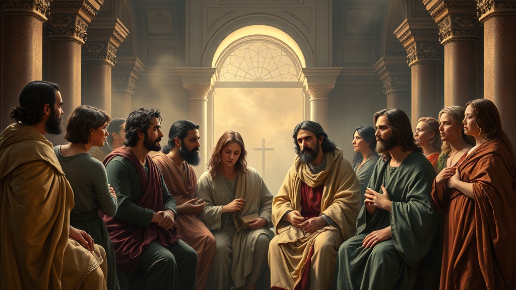 경제 회복과 규제 개혁을 종교적 장면으로 형상화한 이미지