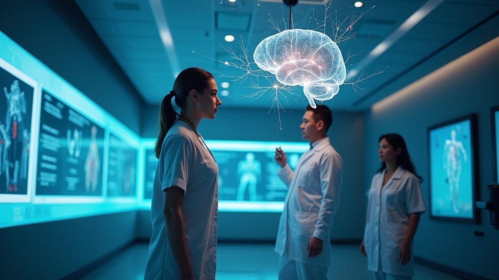 Terapeuta ajustando los parámetros de una sesión de neurorehabilitación con realidad virtual para un paciente