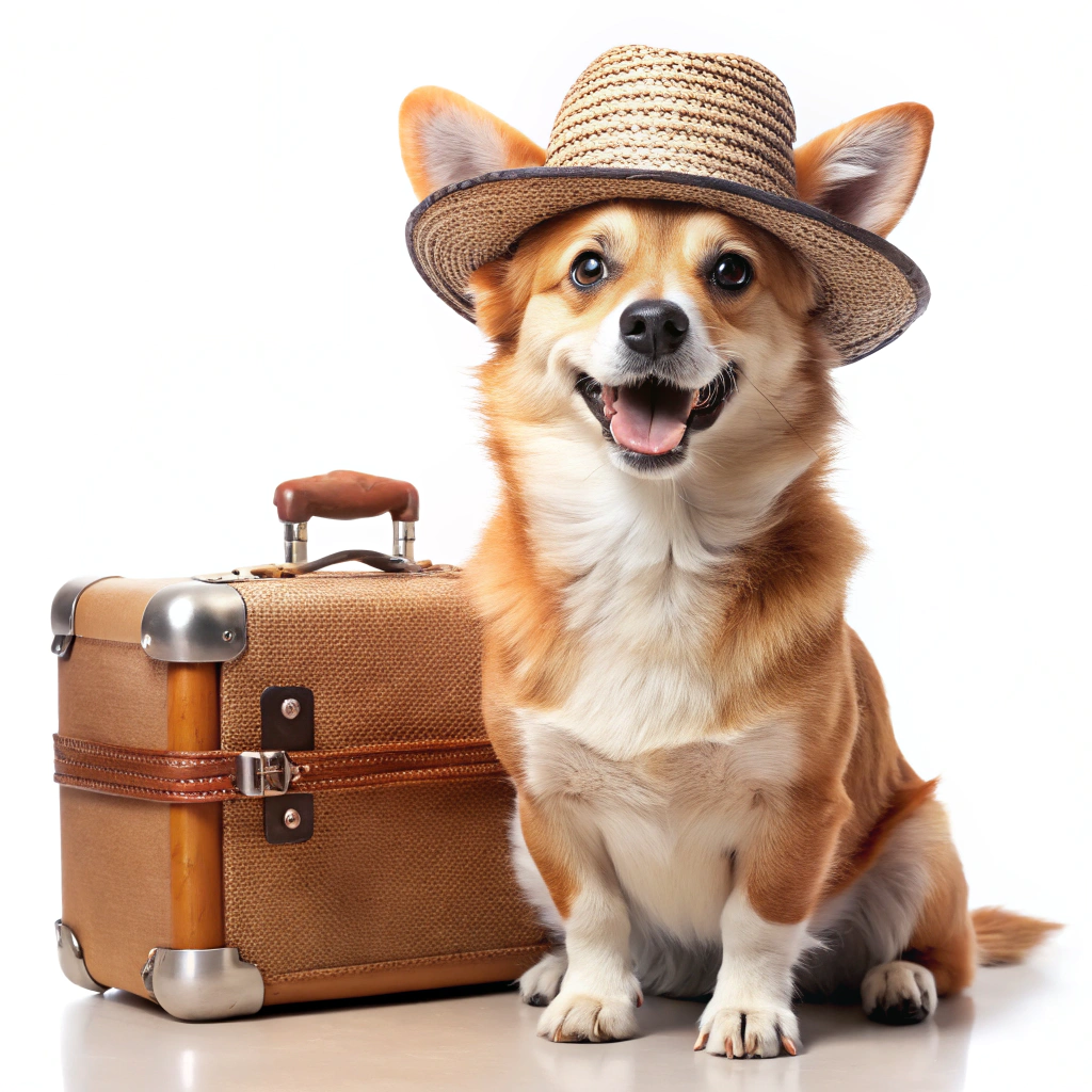 Adventurous Dog Ready for Travel with Accessories Adventurous Dog Ready for Travel with Accessories