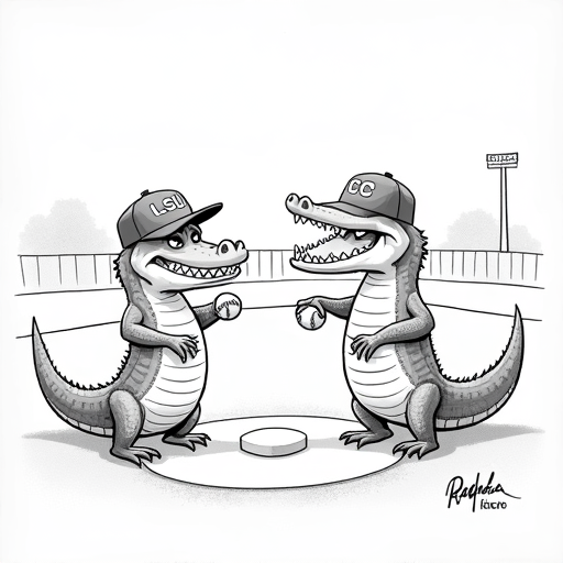 LSU and Coastal Carolina Near College World Series Championship single-panel cartoon
