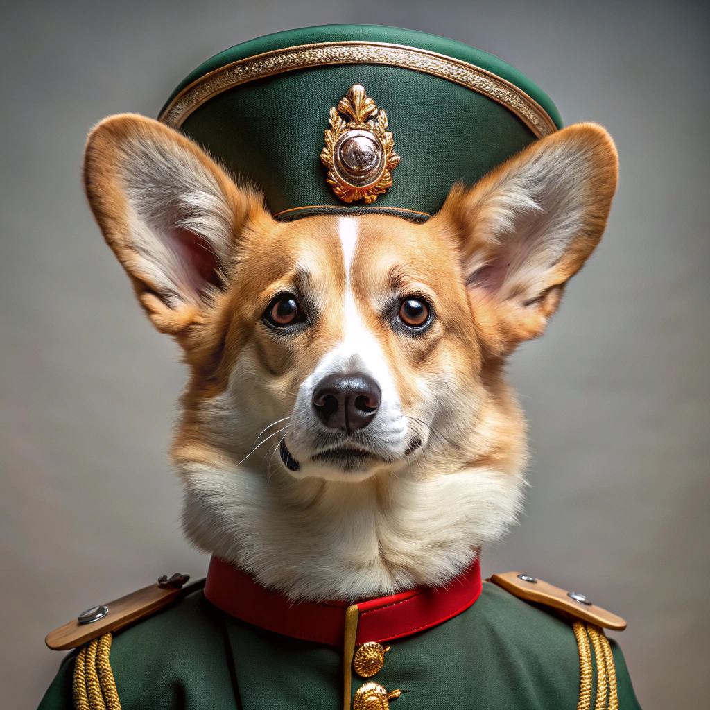 Corgi in Spanish Civil Guard Uniform | Unique Pet Portrait