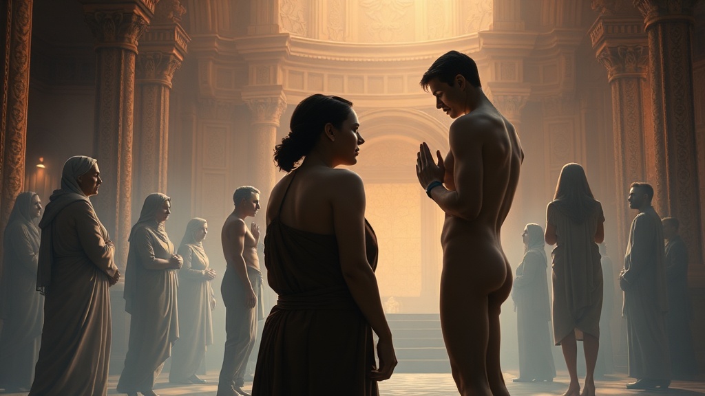 자비와 이웃 존엄성을 표현한 종교적 장면